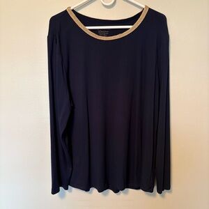 Chico's Navy Long Sleeve Top with Gold Accent